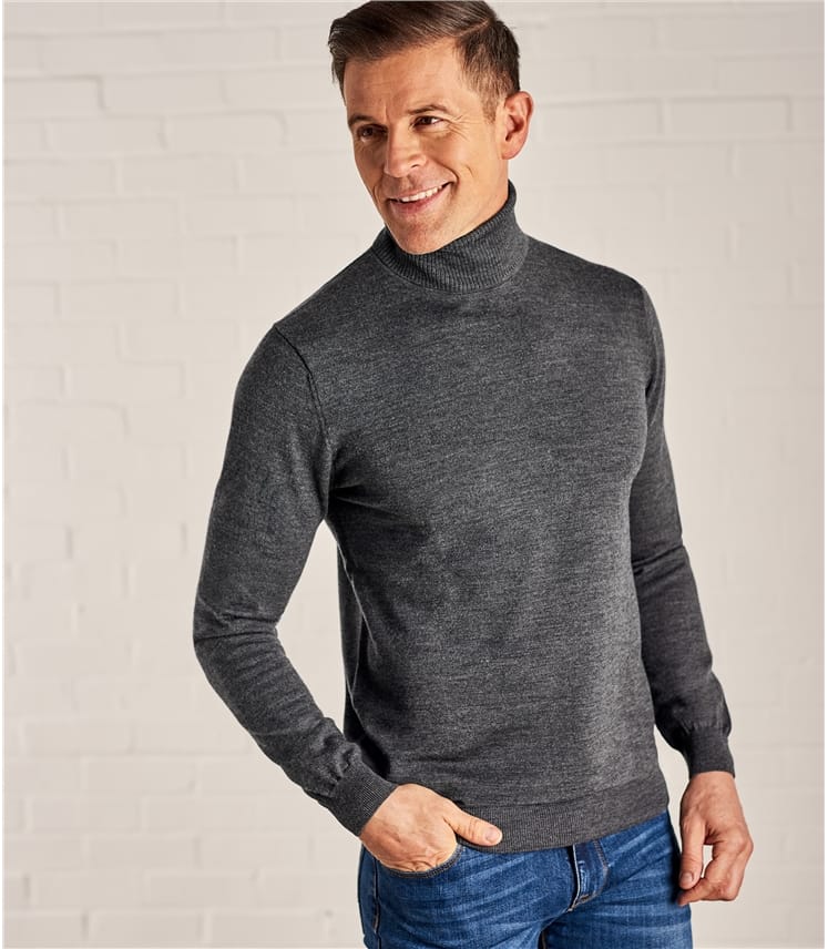 Charcoal | Mens 100% Merino Polo Neck Jumper | WoolOvers AU