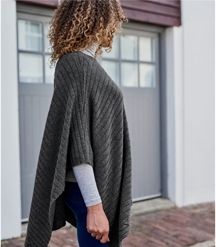 Dark Grey Marl Womens Cashmere & Merino Ribbed Poncho WoolOvers UK