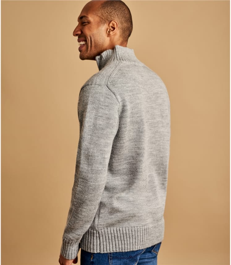 Flannel Grey | Mens Pure Wool Country Zip Neck Sweater | WoolOvers US