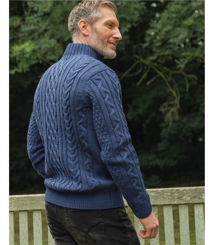 Pure Wool Knitted Aran Cable Zip Neck Jumper