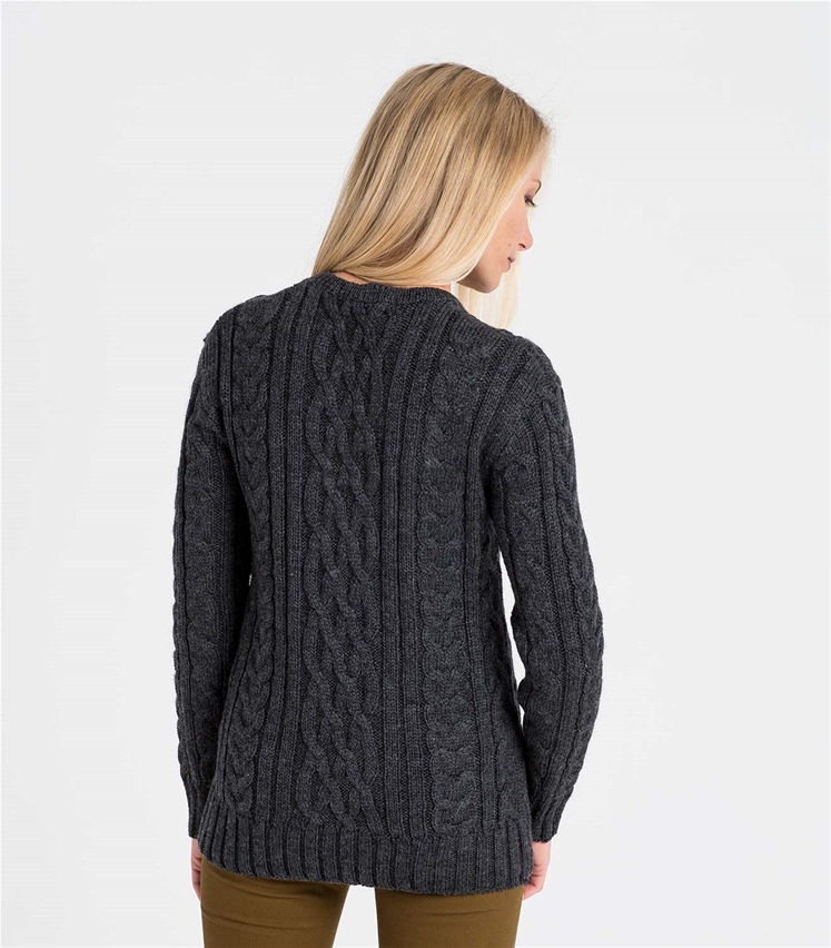 Charcoal Pure Wool | Womens Pure Wool Aran Sweater