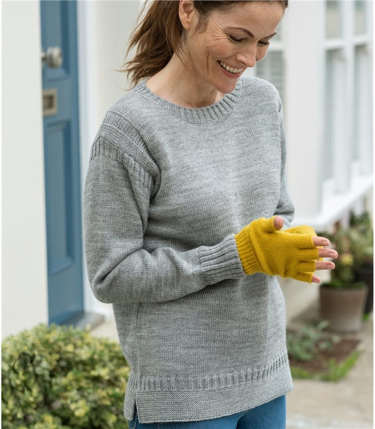 Flannel Grey Pure Wool Womens Pure Wool Guernsey Jumper