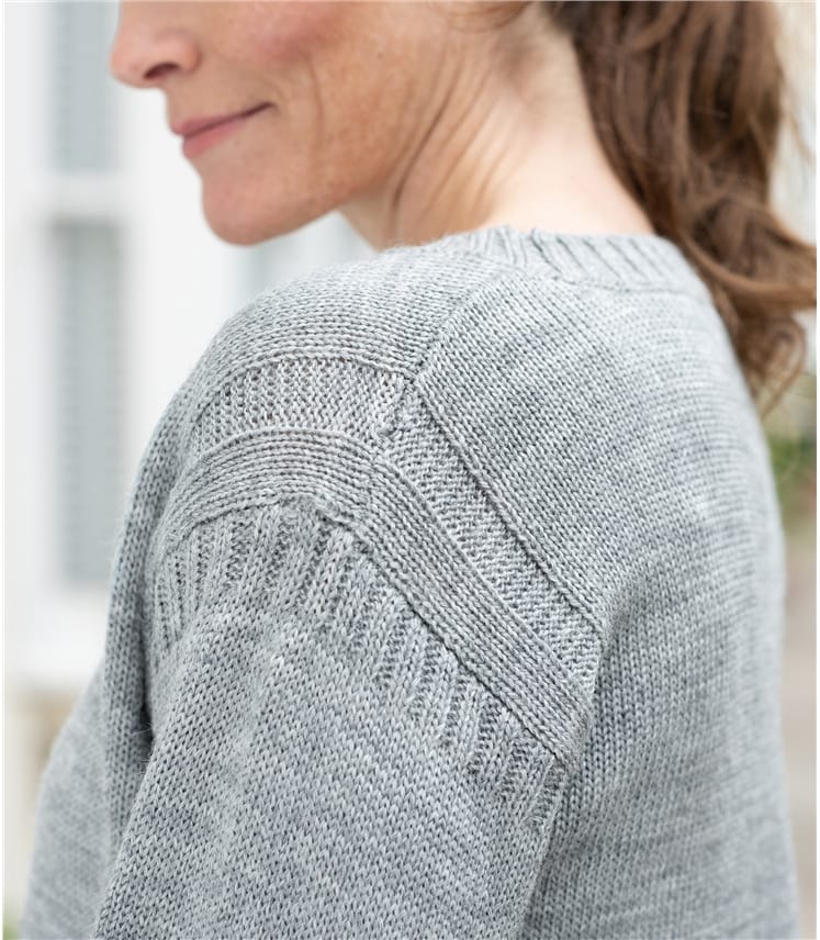 Flannel Grey Pure Wool Womens Pure Wool Guernsey Jumper
