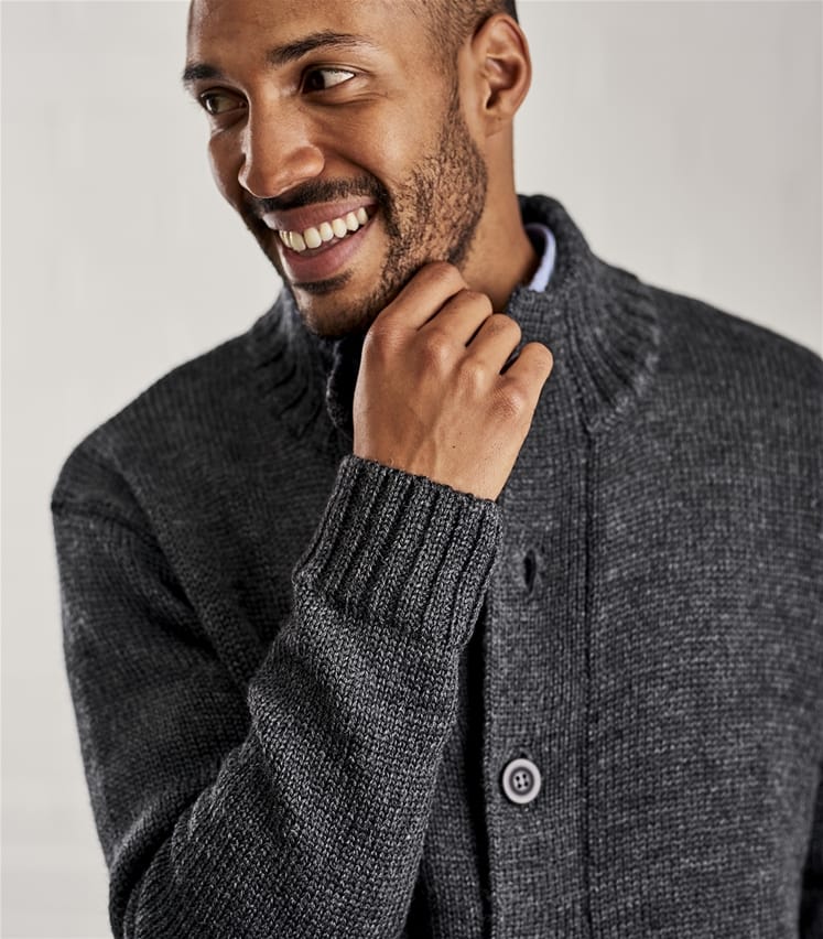 Charcoal | Mens Pure Wool Button Everyday Cardigan | WoolOvers UK