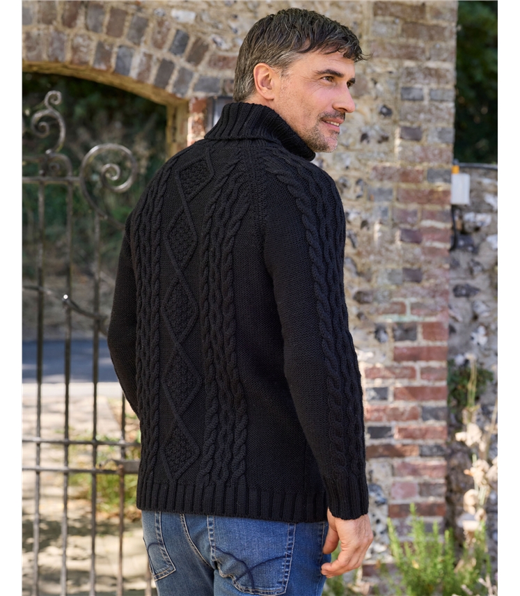 Pure Wool Knitted Aran Polo Neck Jumper