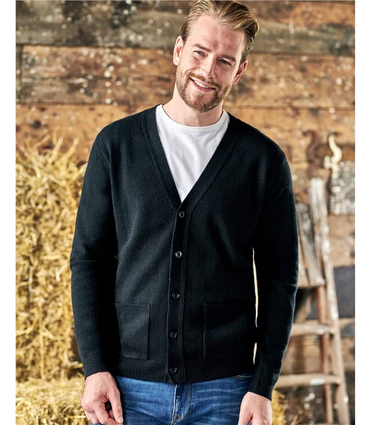 Wool Overs Pullunder mit V-Ausschnitt aus Lammwolle für Herren Schwarz L 