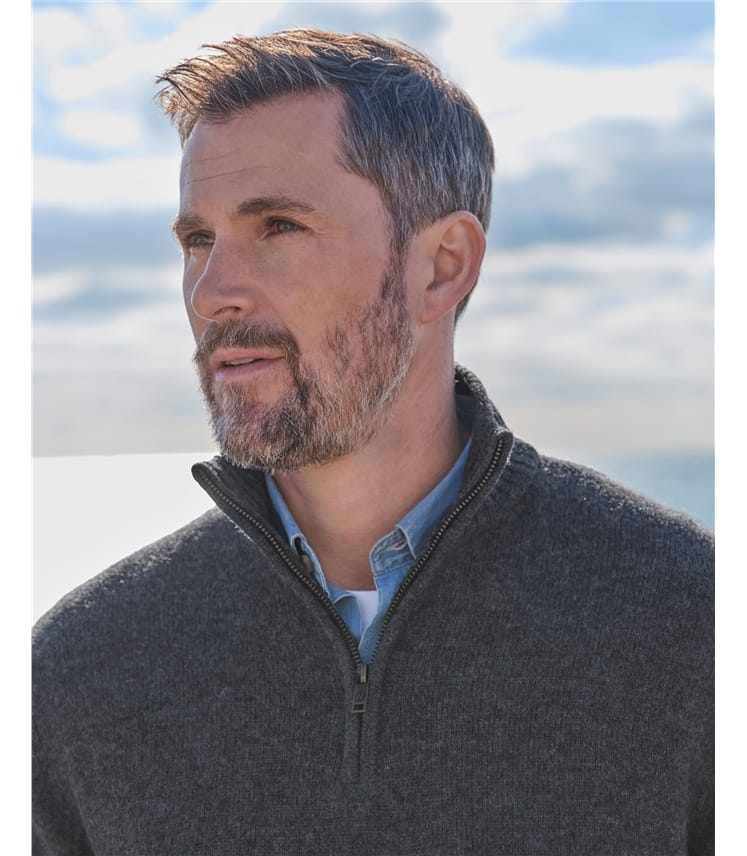 Pull à encolure zippée - Homme -Laine d’agneau certifiée 100% RWS
