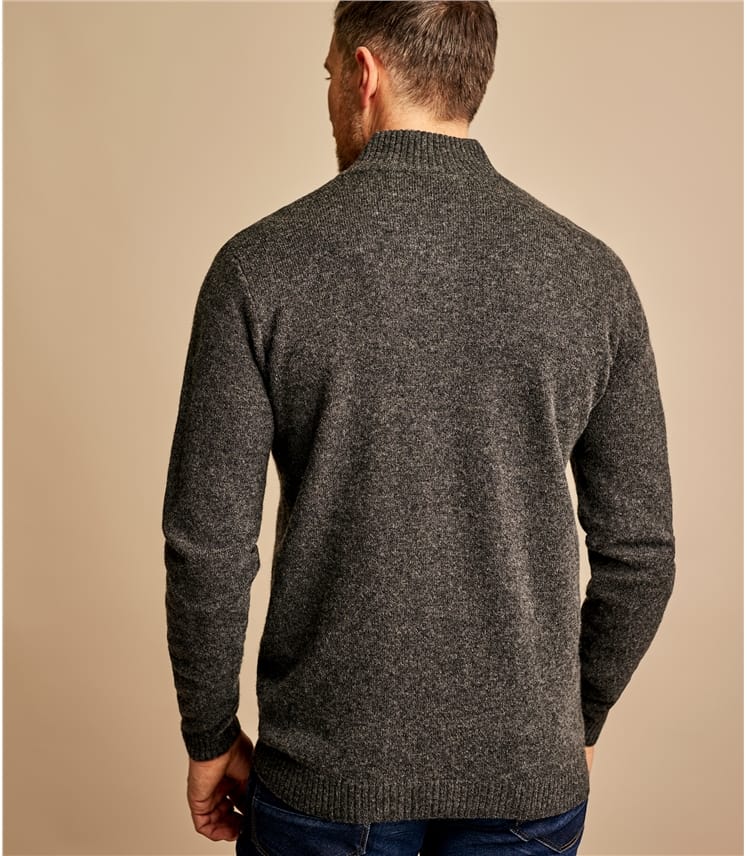 Charcoal | Mens Lambswool Zip Neck Jumper | WoolOvers UK