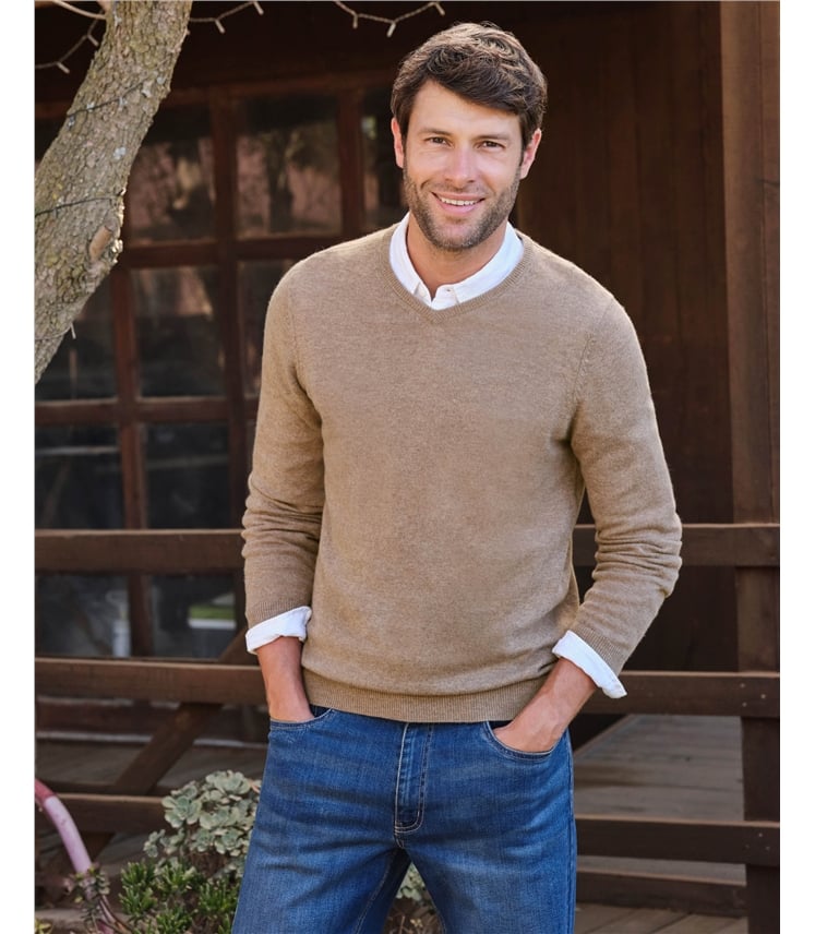 Pullover mit V-Ausschnitt aus Merinowolle und Kaschmir für Herren