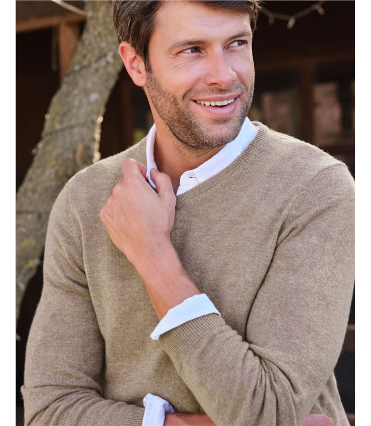 Pullover mit V-Ausschnitt aus Merinowolle und Kaschmir für Herren