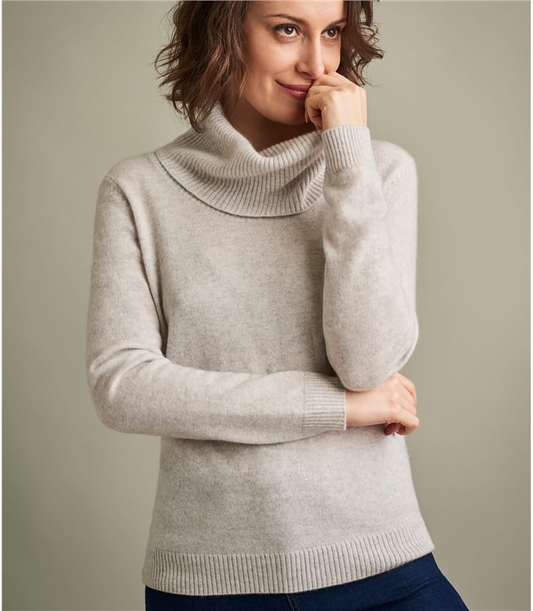Dove Grey | Womens Pure Cashmere Cowl Neck Jumper | WoolOvers UK