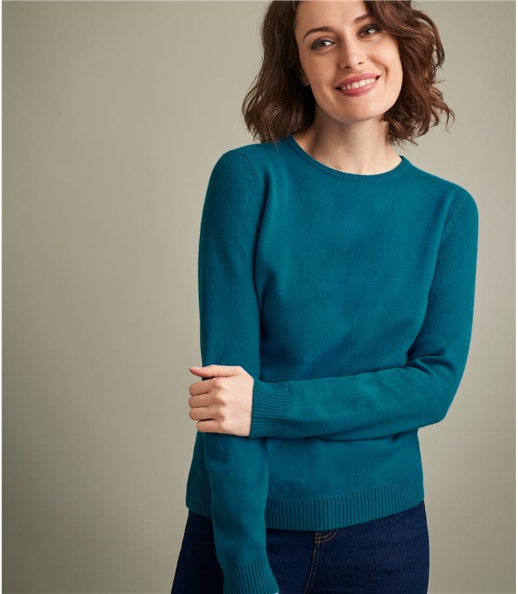 Teal | Womens Pure Cashmere Crew Neck Jumper | WoolOvers UK