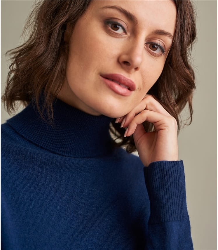 Navy Pure Cashmere | Womens Pure Cashmere Roll Neck Jumper
