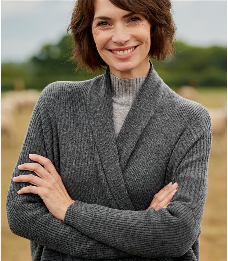 Charcoal | Womens Luxurious Cashmere & Merino Relaxed Rib Cardigan ...