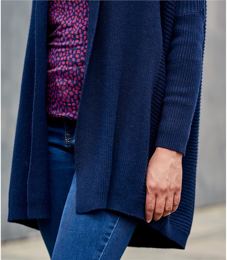 Navy Womens Luxurious Cashmere & Merino Relaxed Rib Cardigan