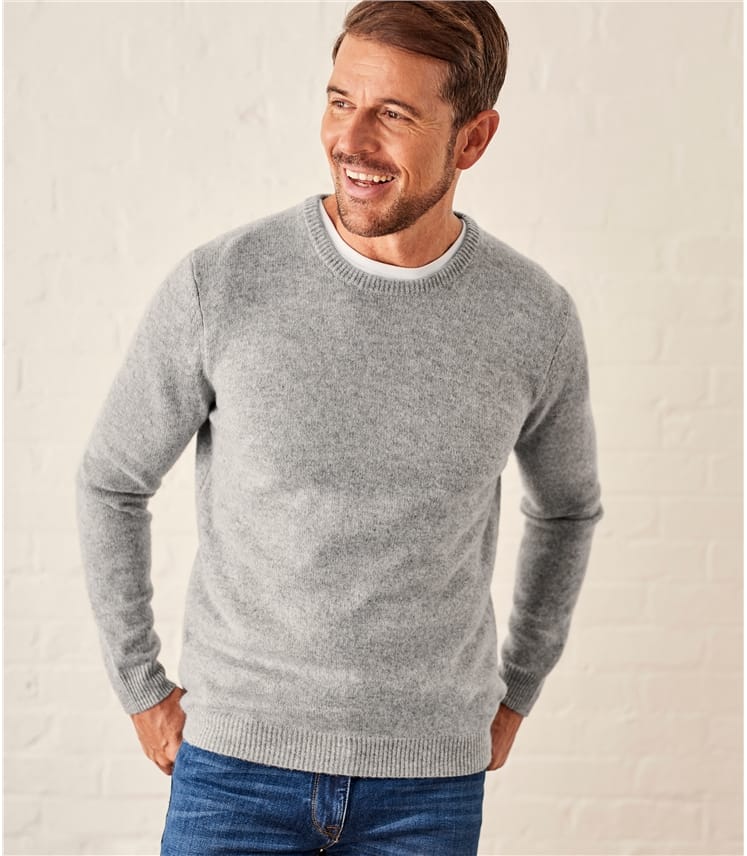 Flannel Grey | Mens Lambswool Crew Neck Sweater | WoolOvers US