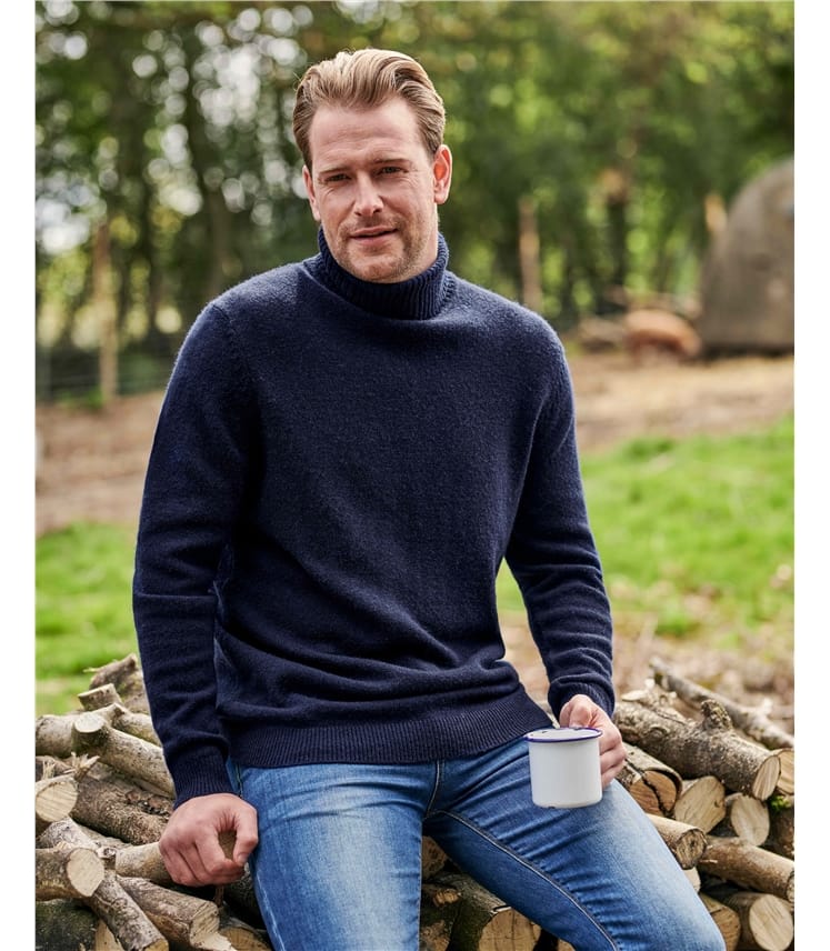 Navy, Mens Lambswool Polo Neck Jumper