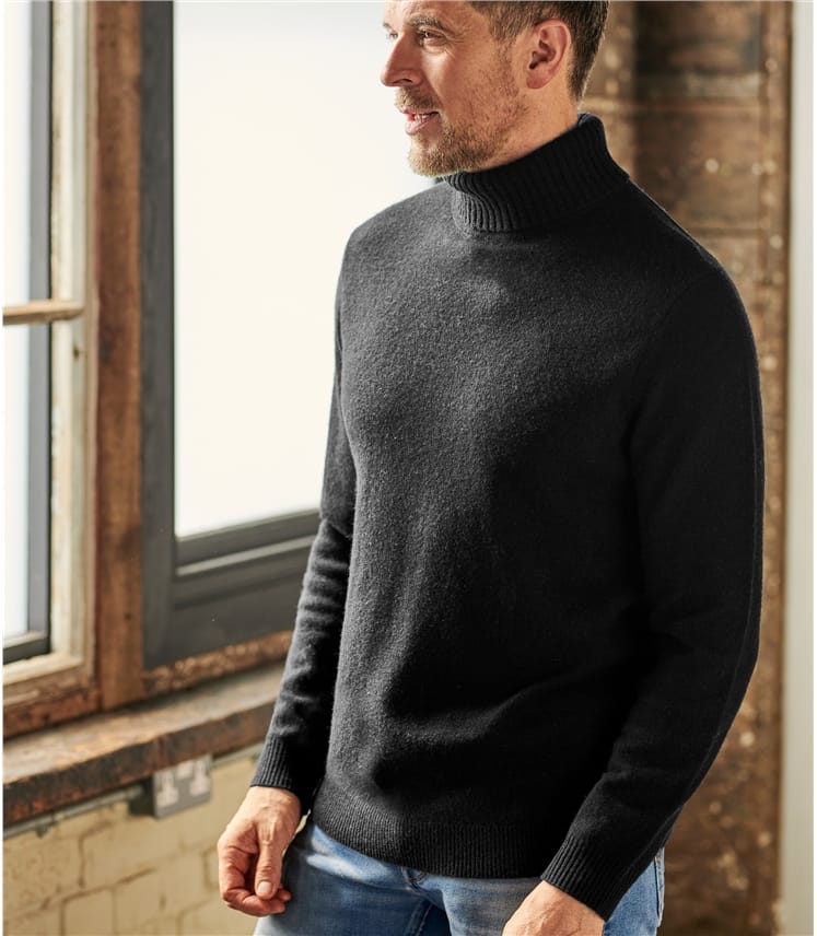 black polo neck ribbed jumper