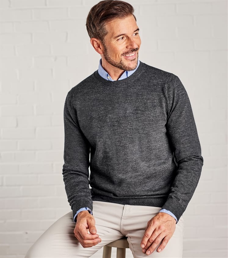 Charcoal | Mens Luxurious Merino Crew Neck Sweater | WoolOvers US