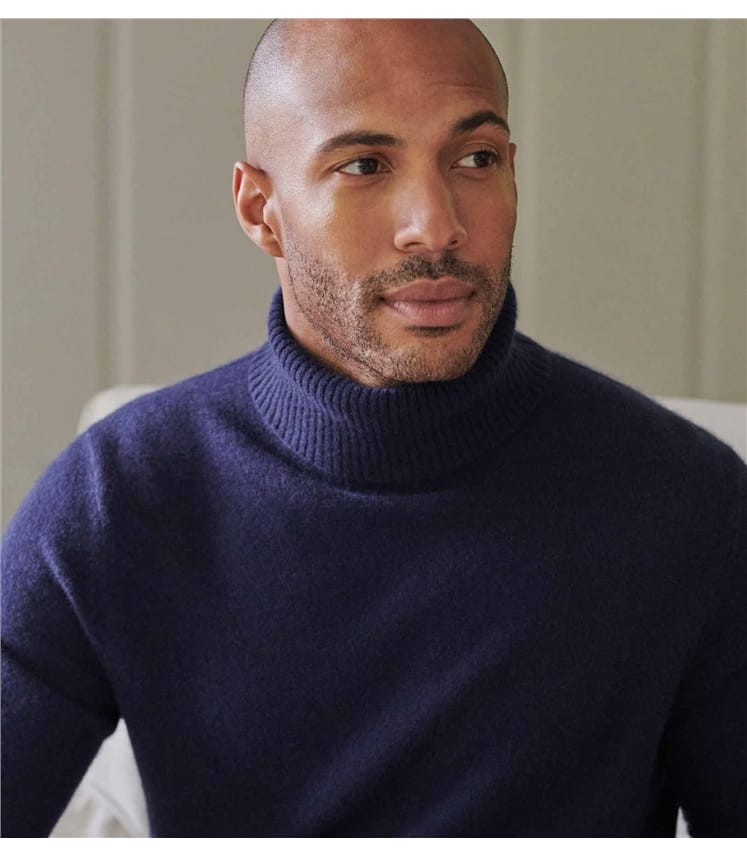 lobby Cloud Easy to understand Navy | Pure Cashmere Polo Neck Jumper | WoolOvers UK