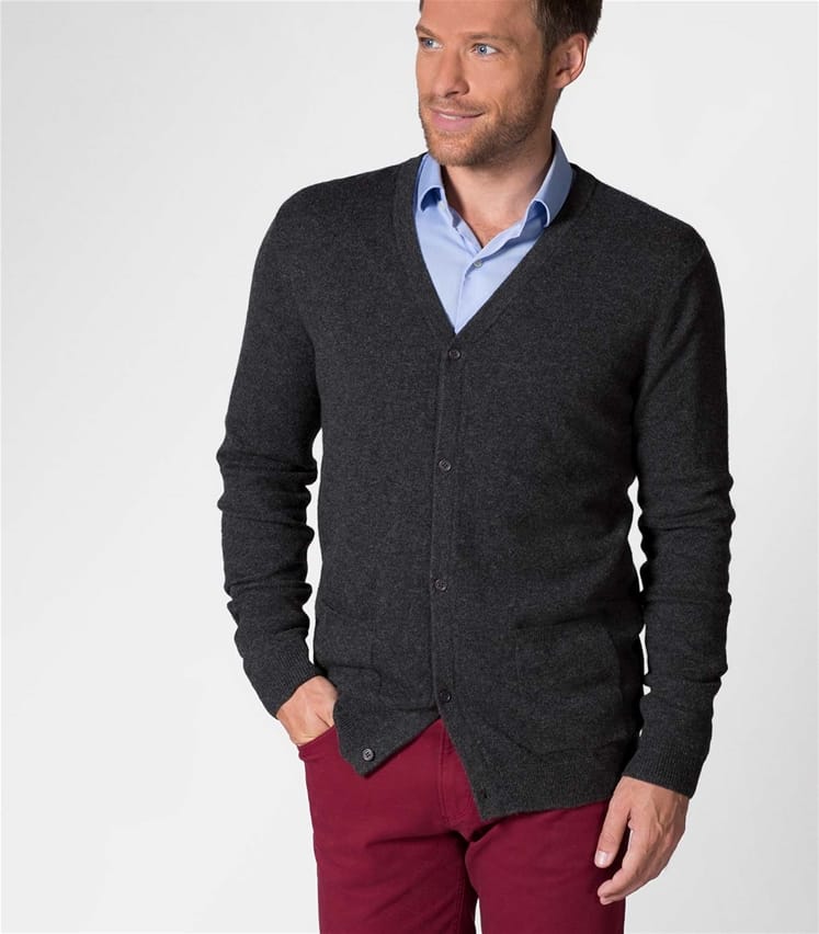 Charcoal | Mens Pure Cashmere V Neck Cardigan | WoolOvers UK