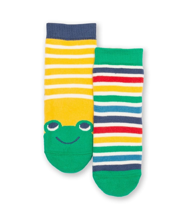 Multi Yellow Frog Face Grippy Socks WoolOvers UK