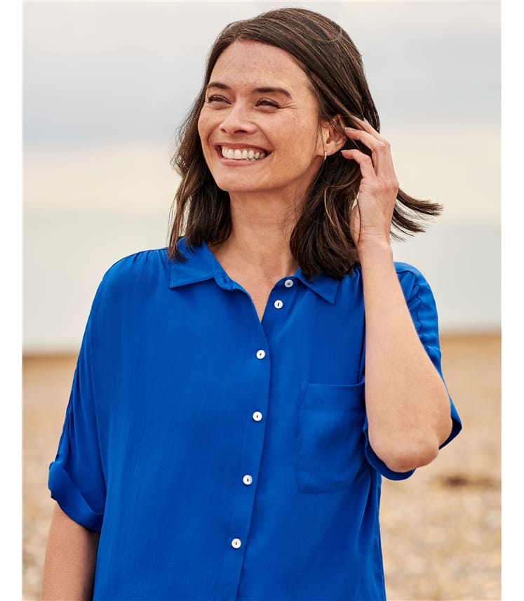 Astral Blue Loose Fit Short Sleeve Blouse WoolOvers UK