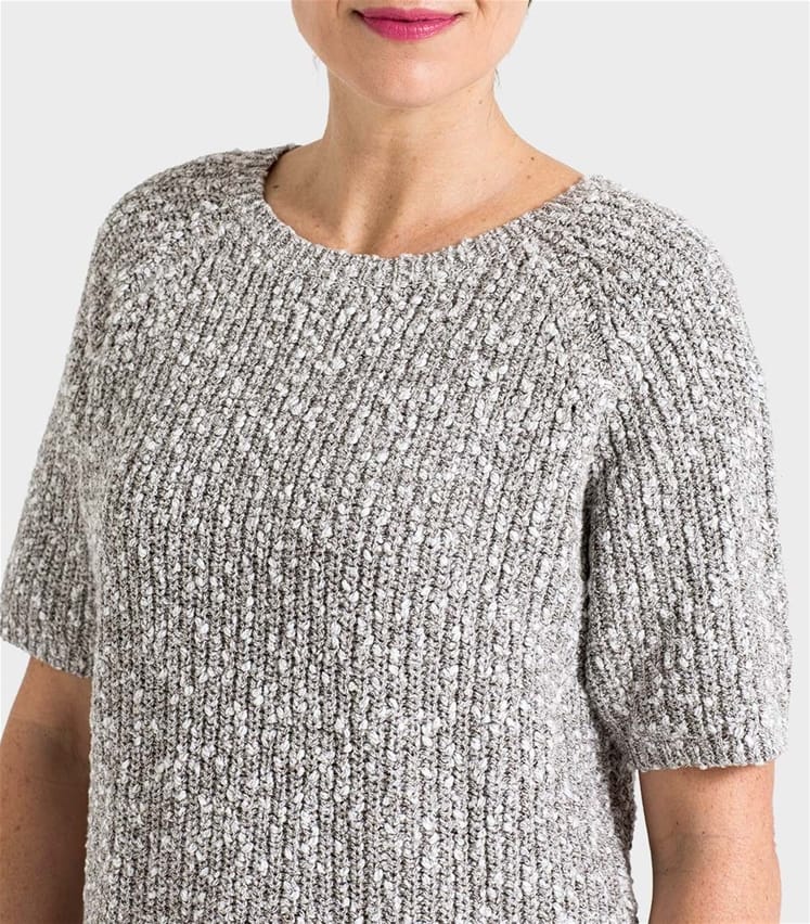 Brown Womens Linen And Cotton Pointelle Detail Slub Knit Jumper