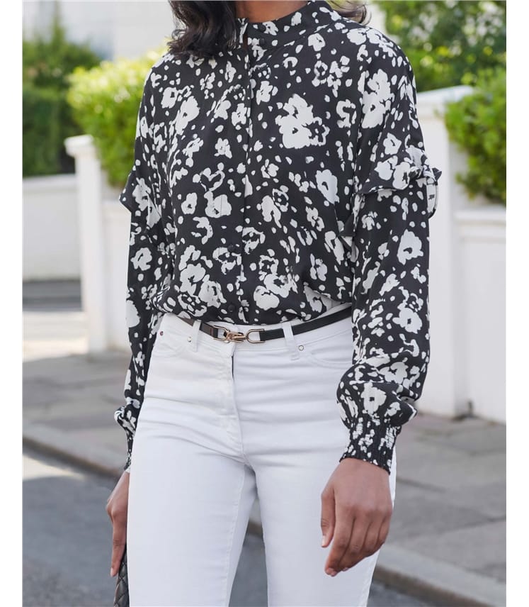 Turtle Neck Drop Frill Shoulder Top