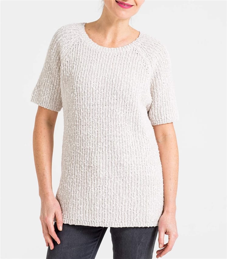 Cream Womens Linen & Cotton Pointelle Detail Slub Knit Jumper WoolOvers UK