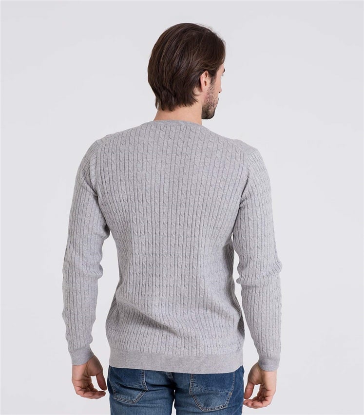 Grey Marl | Mens Cashmere & Cotton Cable Crew Neck Sweater | WoolOvers AU