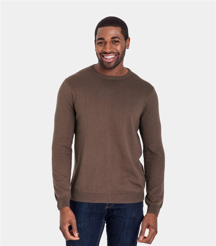 Mocha Mens Cashmere & Cotton Crew Neck Jumper WoolOvers AU