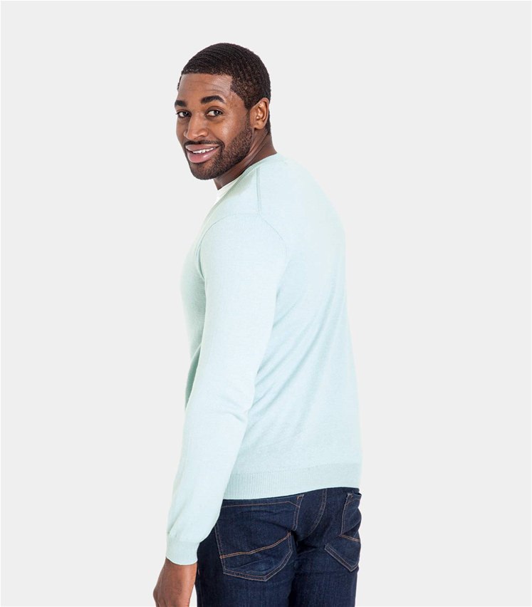 Pale Blue Mens Cashmere & Cotton V Neck Jumper WoolOvers AU