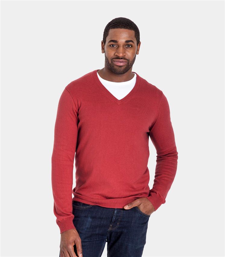 Russet Red | Mens Cashmere & Cotton V Neck Jumper | WoolOvers UK