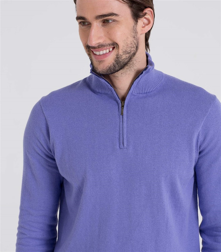 Alpine Blue Mens Cashmere & Cotton Zip Neck Jumper WoolOvers AU