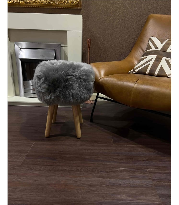 grey sheepskin stool