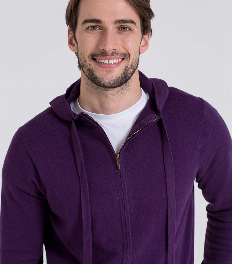 Blueberry Mens Cashmere & Cotton Zip Through Hoodie WoolOvers AU