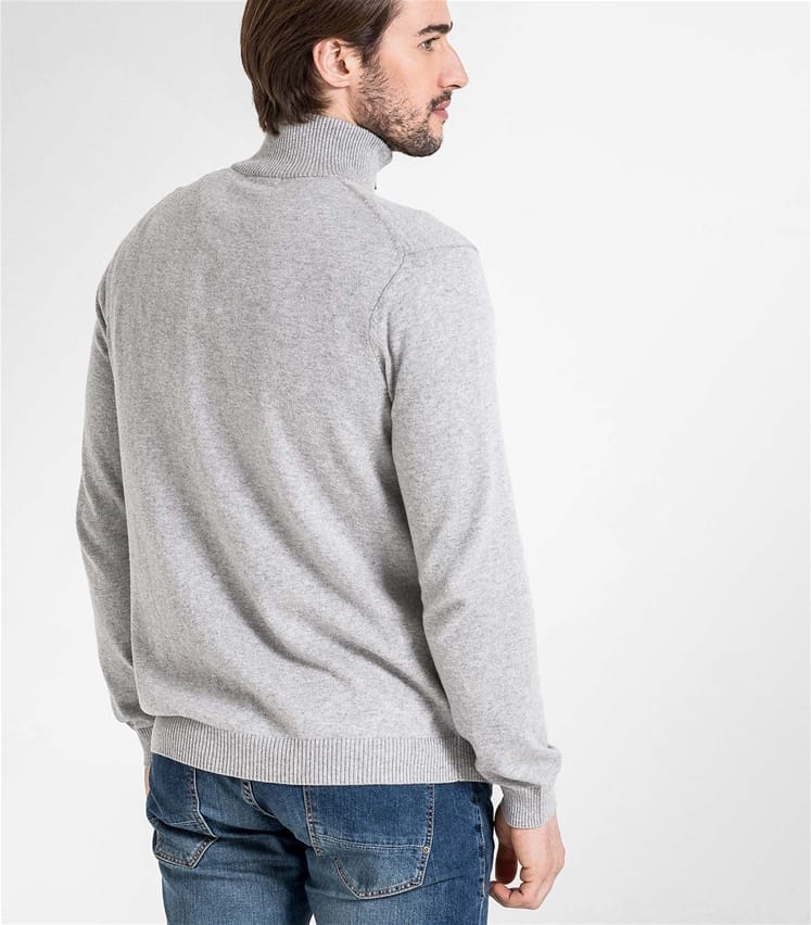 Grey Marl Mens Cashmere & Cotton Zip Through Cardigan WoolOvers UK