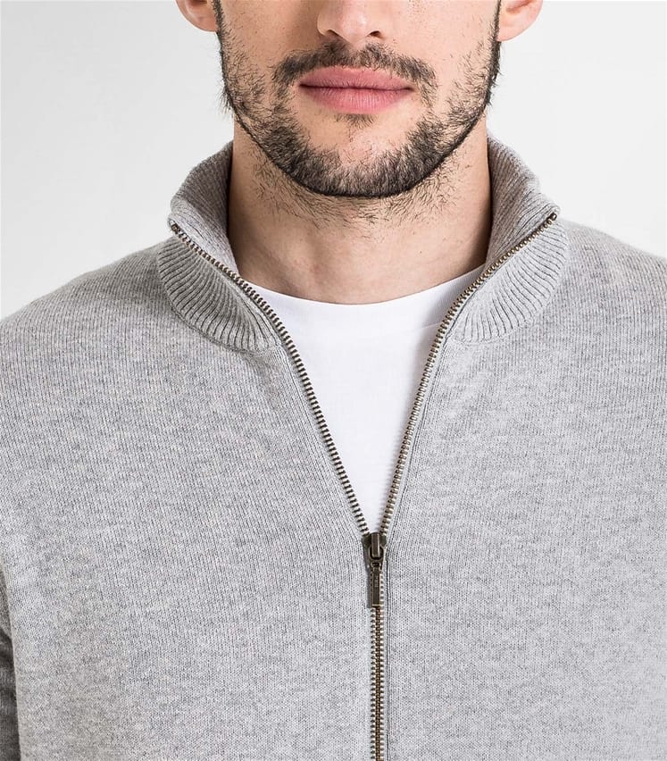 Grey Marl Mens Cashmere & Cotton Zip Through Cardigan WoolOvers UK