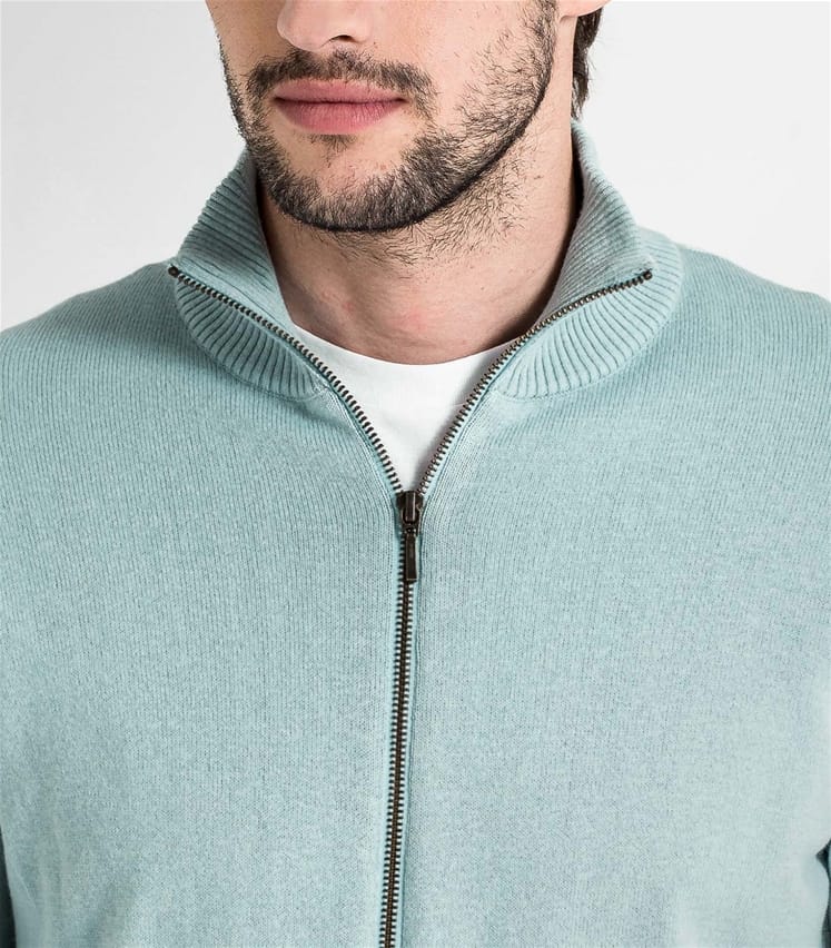 Pale Blue Mens Cashmere & Cotton Zip Through Cardigan WoolOvers AU