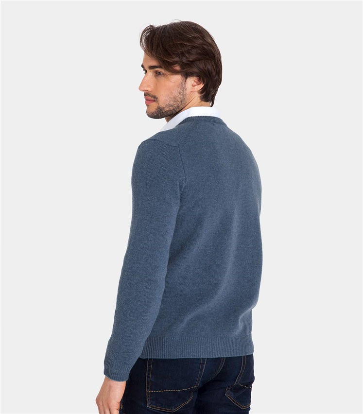 Kingfisher Blue Pure Lambswool | Mens Lambswool V Neck Knitted Sweater