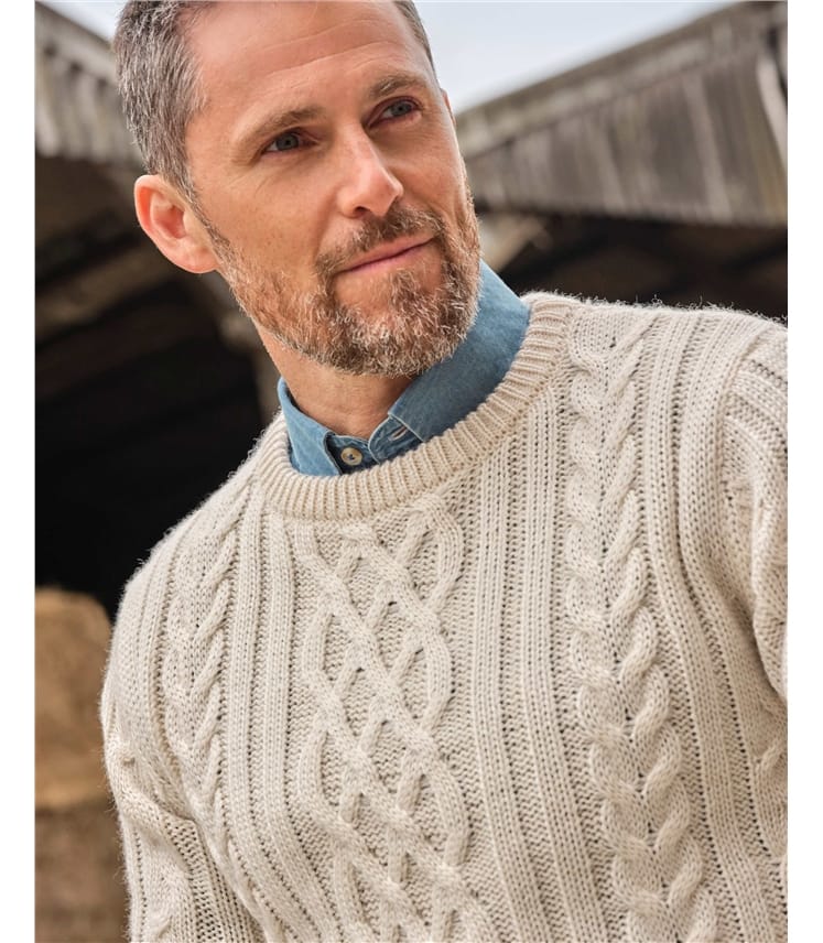 Aran Cream Pure Wool Pure Wool Aran Knitted Jumper