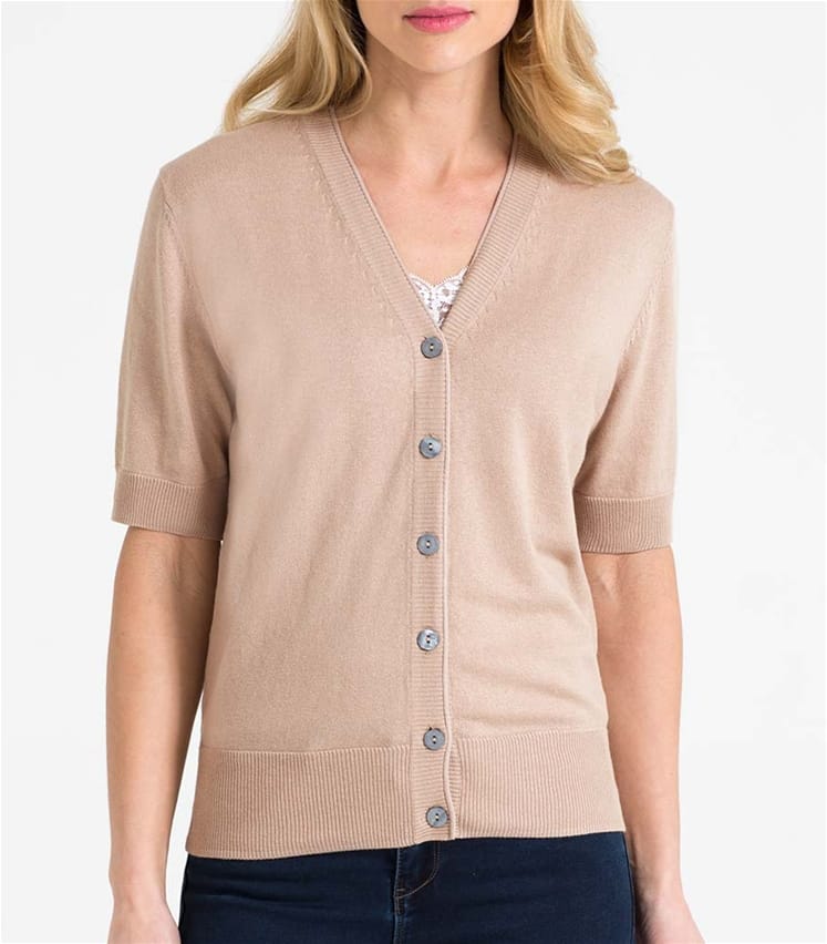 Deep Linen | Womens Silk & Cotton Short Sleeved V-Neck Cardigan