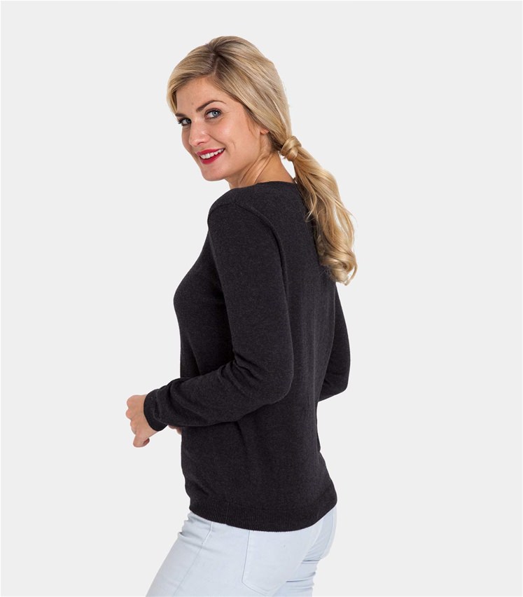 Charcoal | Womens Cashmere & Cotton Crew Neck Jumper | WoolOvers AU