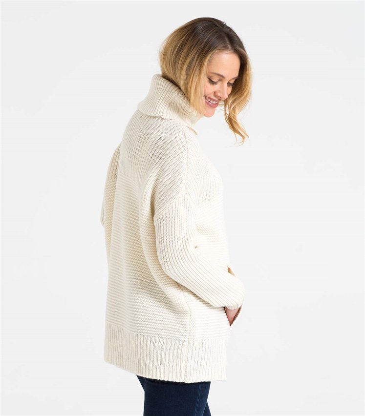 Cream Pure Lambswool | Womens Lambswool Chunky Roll Neck Sweater