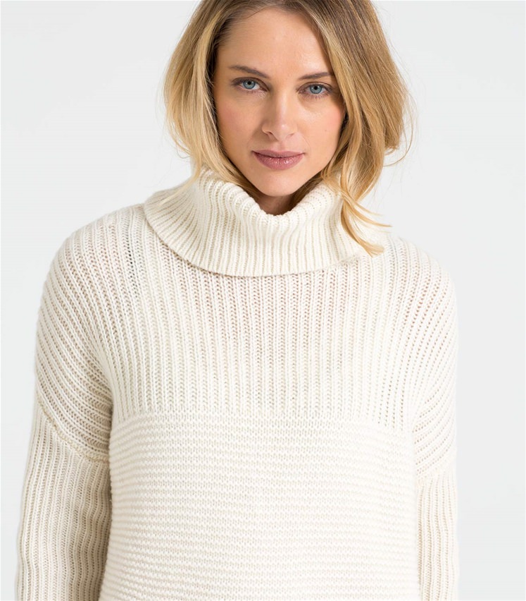 Cream Pure Lambswool | Womens Lambswool Chunky Roll Neck Sweater