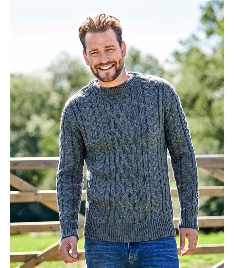 Dusky Charcoal, Pure Wool Aran Knitted Jumper