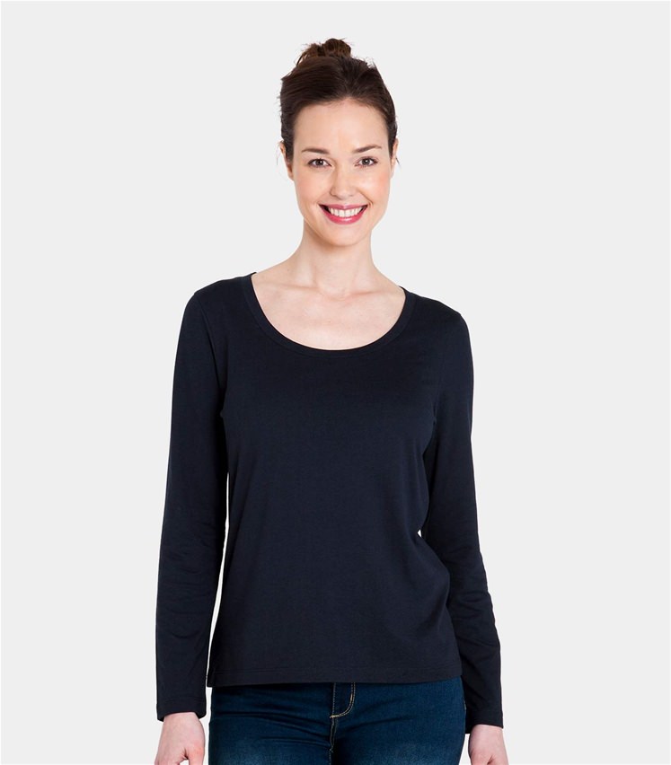 Navy Womens Jersey Long Sleeve Scoop Neck Tee Woolovers Au