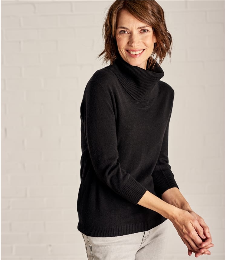 Black | Womens Cashmere Merino Cowl Neck Jumper | WoolOvers AU