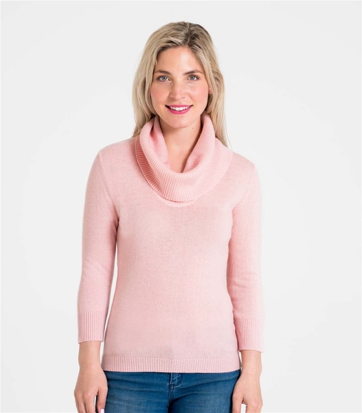 Pale Pink | Womens Cashmere Merino Cowl Neck Jumper | WoolOvers UK